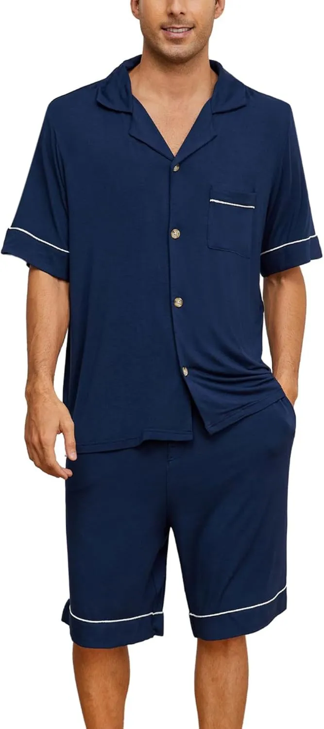 Vulcanodon Mens Pajama Set, Pajamas Made from Bamboo Pulp Viscose Lightweight Button-up PJS for Men