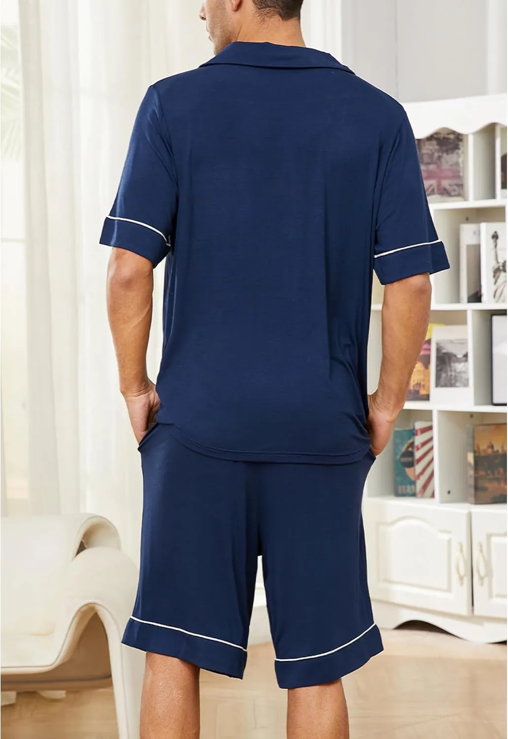 Vulcanodon Mens Pajama Set, Pajamas Made from Bamboo Pulp Viscose Lightweight Button-up PJS for Men