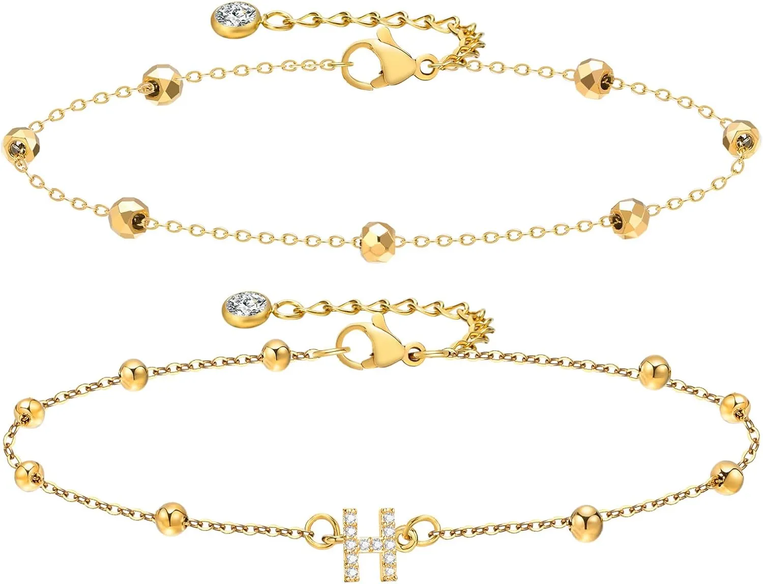 Waterproof Gold Initial Anklet Bracelets -18K Gold Plated Plus Size Letter Ankle Bracelets Trendy Jewelry Gifts,Summer Beach Surfer Foot Chain Stackable Bracelet Anklet Set Gift for Women Girlfriend