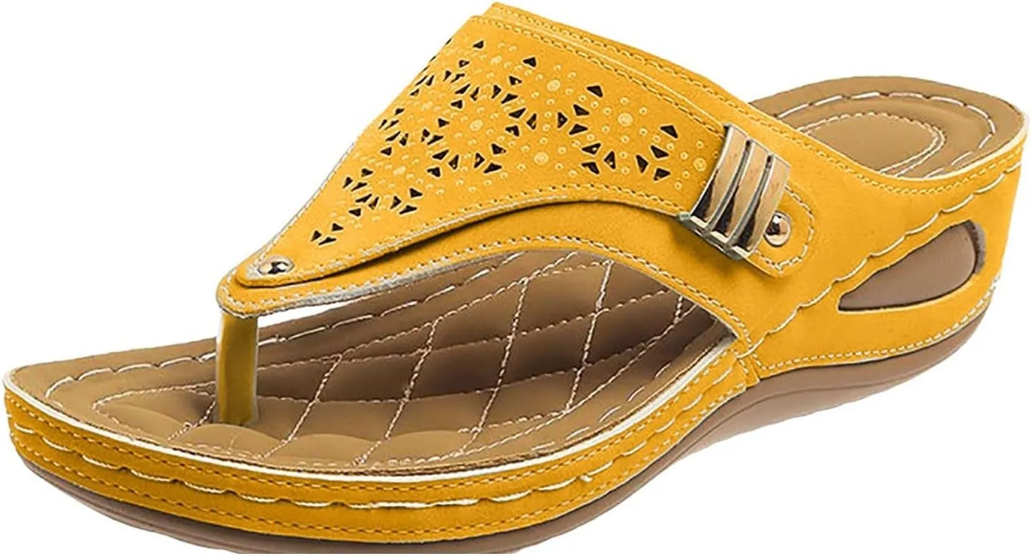 Wedge Sandals for Women Dressy with Arch Support Orthopedic Slip on Comfortable Cushion Footbed Platform Flip Flops Ortho Mesh Hollow Open Toe Beach Waterproof Flip-Flops