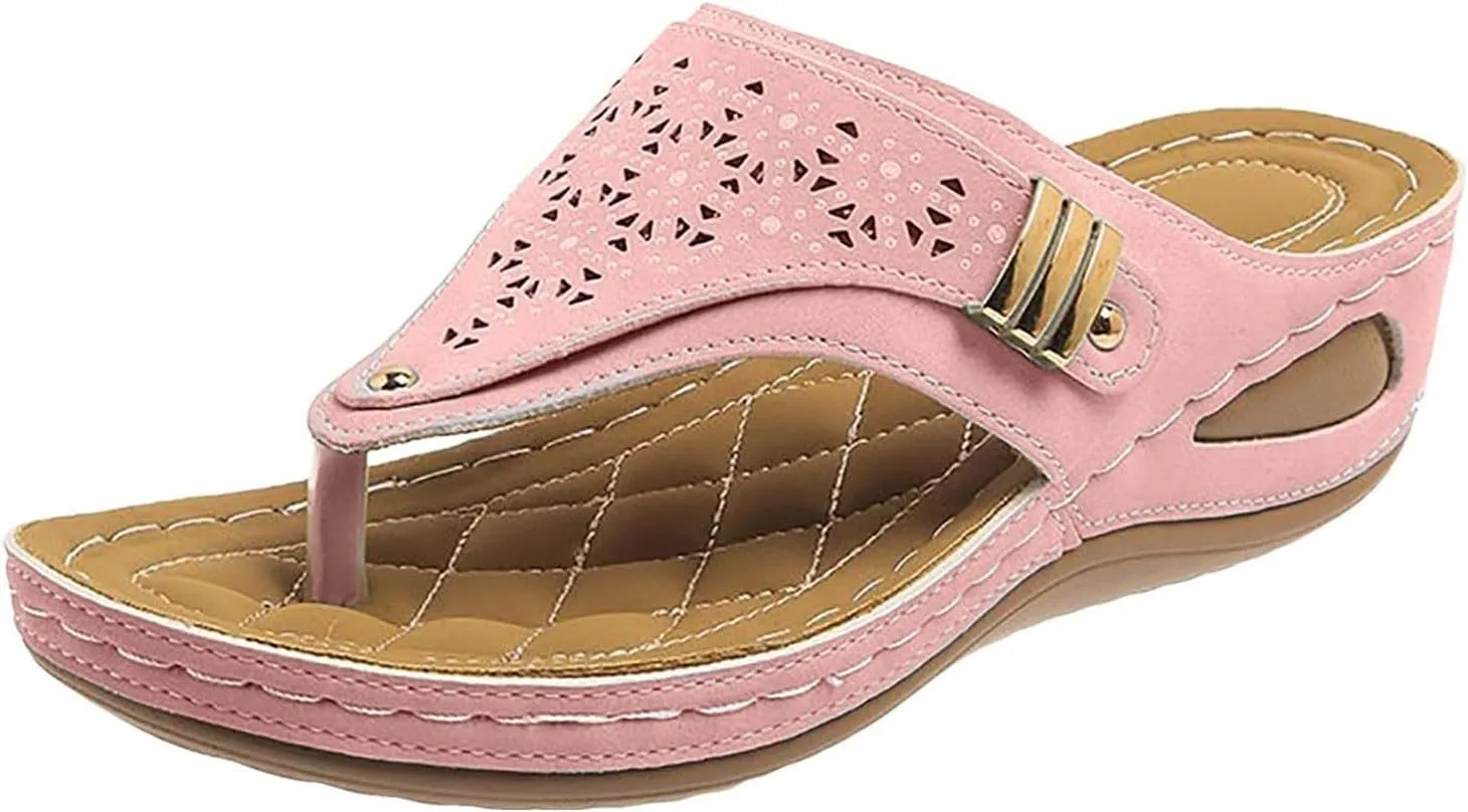 Wedge Sandals for Women Dressy with Arch Support Orthopedic Slip on Comfortable Cushion Footbed Platform Flip Flops Ortho Mesh Hollow Open Toe Beach Waterproof Flip-Flops