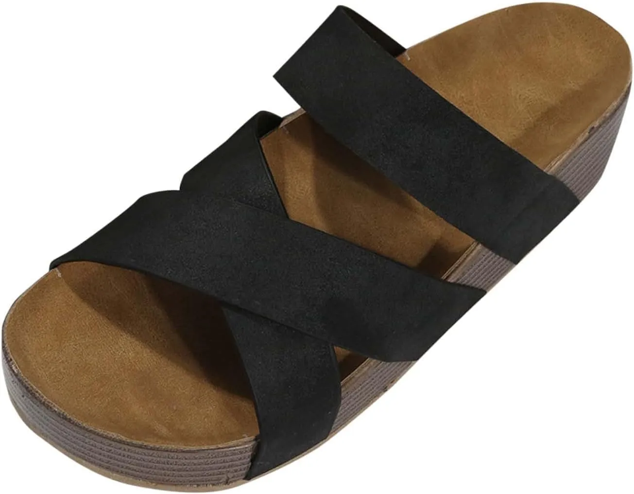 Wedge Sandals for Women Open Toe Flat Sandals with Arch Support Plus Size Cross Platform Slippers Non-Slip Summer Beach Vacation Shoes
