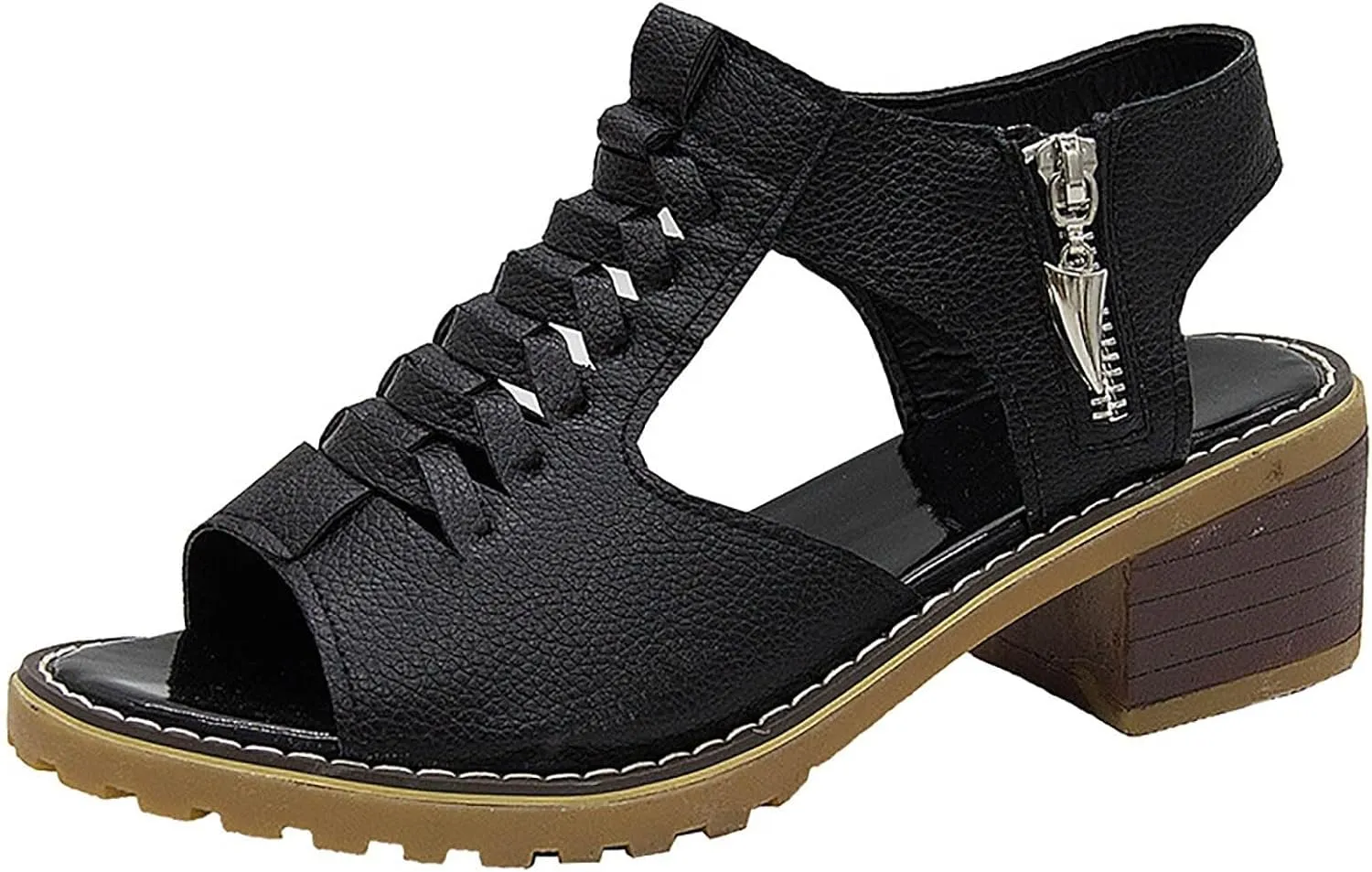Wedges Sandals for Women Dressy 2025,Orthopedic Sandals for Women Leather Cutout Zipper Chunky Heeled Sandal Fashion Casual Chunky Heel Ankle Strap Fish Mouth Hollow Beach Heel Shoes