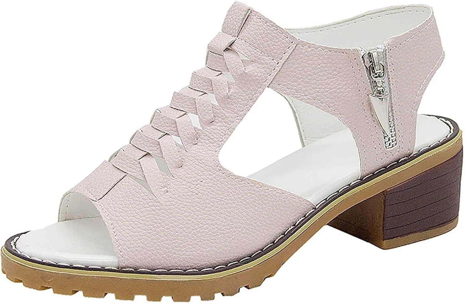 Wedges Sandals for Women Dressy 2025,Orthopedic Sandals for Women Leather Cutout Zipper Chunky Heeled Sandal Fashion Casual Chunky Heel Ankle Strap Fish Mouth Hollow Beach Heel Shoes