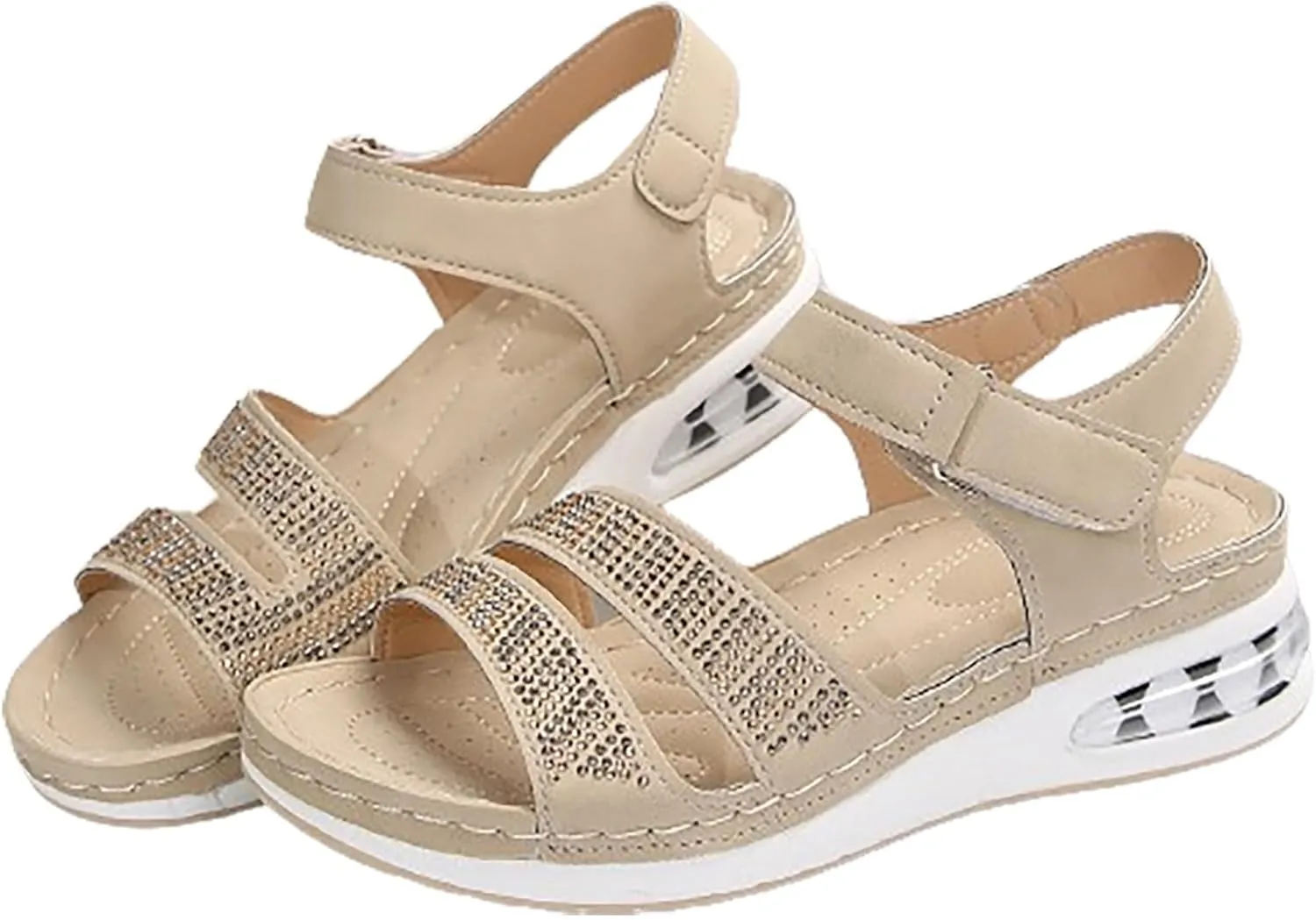 Women Comfortable Sandals Orthotic Walking Orthopedic Arch Support Wedge Sandal Summer Open Toe Flat Adjustable Double Strap Non-Slip Platform Fashion Work Office Shoes