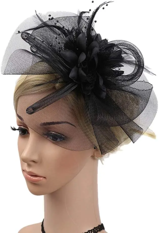 Women Fascinators Hat Flower Mesh Cocktail Tea Party Headband Hair Clip Cocktail Pillbox Hat