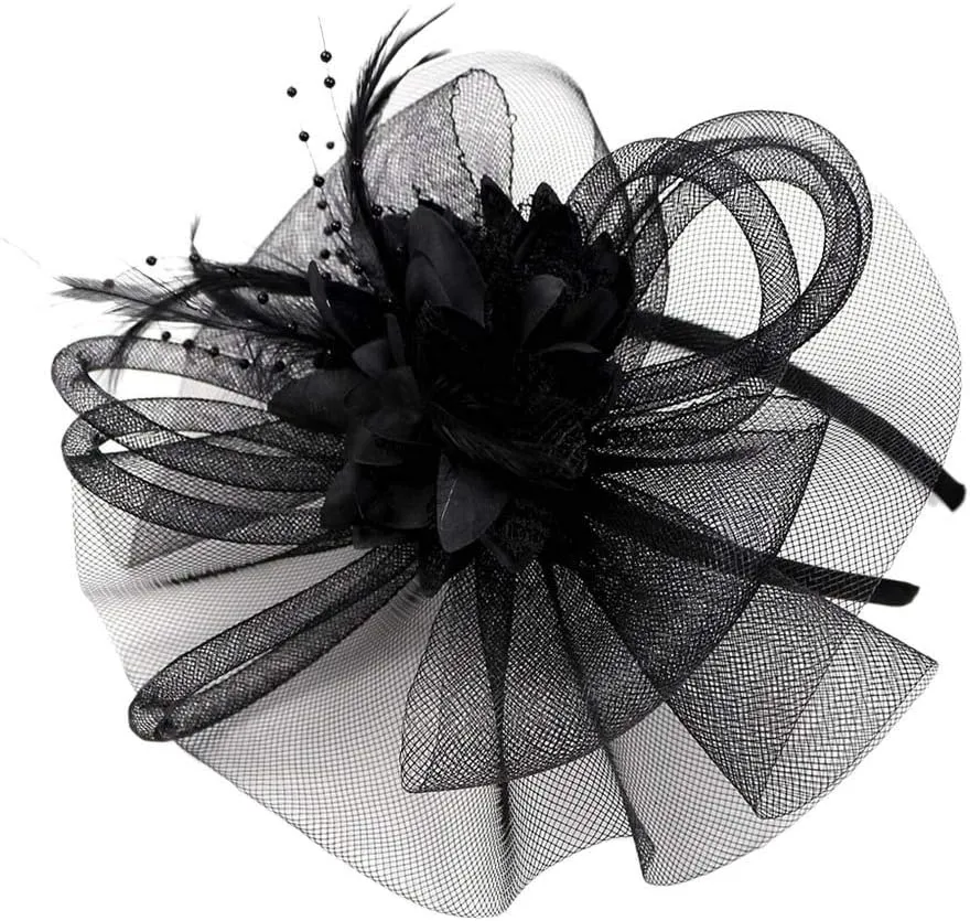 Women Fascinators Hat Flower Mesh Cocktail Tea Party Headband Hair Clip Cocktail Pillbox Hat