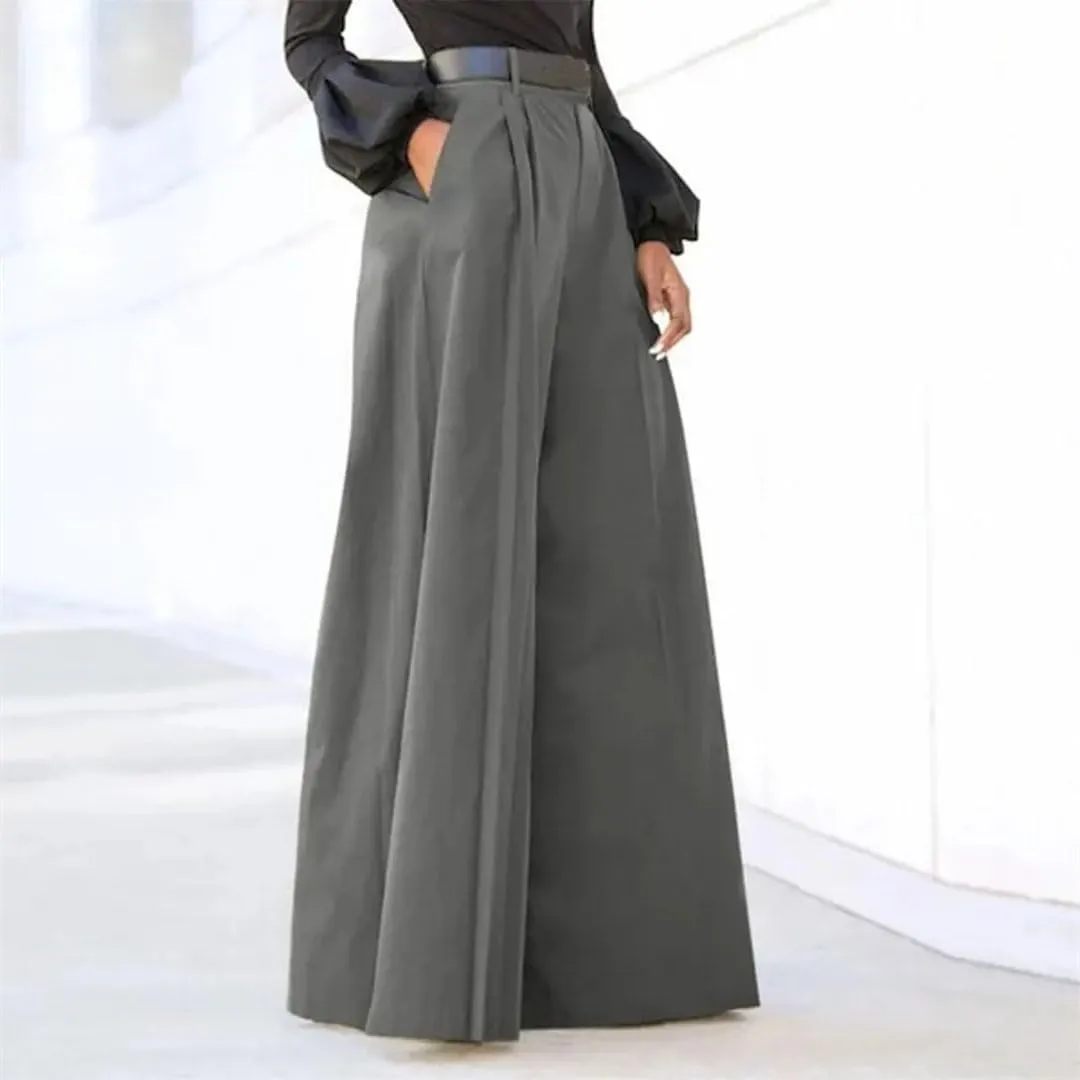 Women Flared Leg Trousers Elegant High Waist Wide Leg Pants with Pockets for Solid Color Flared Trousers