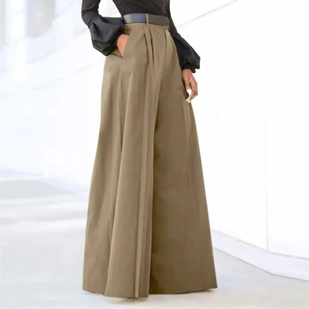 Women Flared Leg Trousers Elegant High Waist Wide Leg Pants with Pockets for Solid Color Flared Trousers