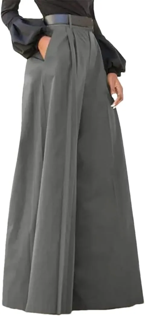Women Flared Leg Trousers Elegant High Waist Wide Leg Pants with Pockets for Solid Color Flared Trousers