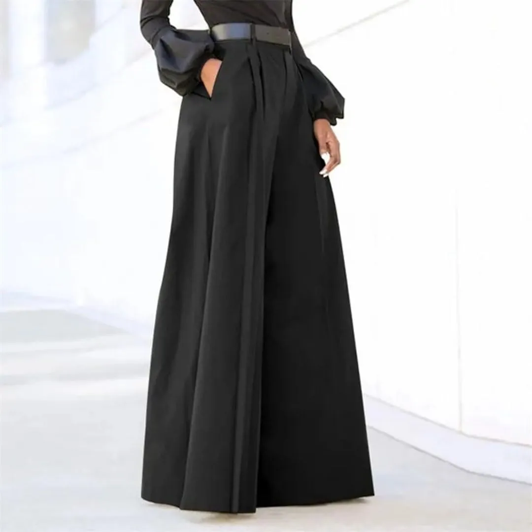 Women Flared Leg Trousers Elegant High Waist Wide Leg Pants with Pockets for Solid Color Flared Trousers
