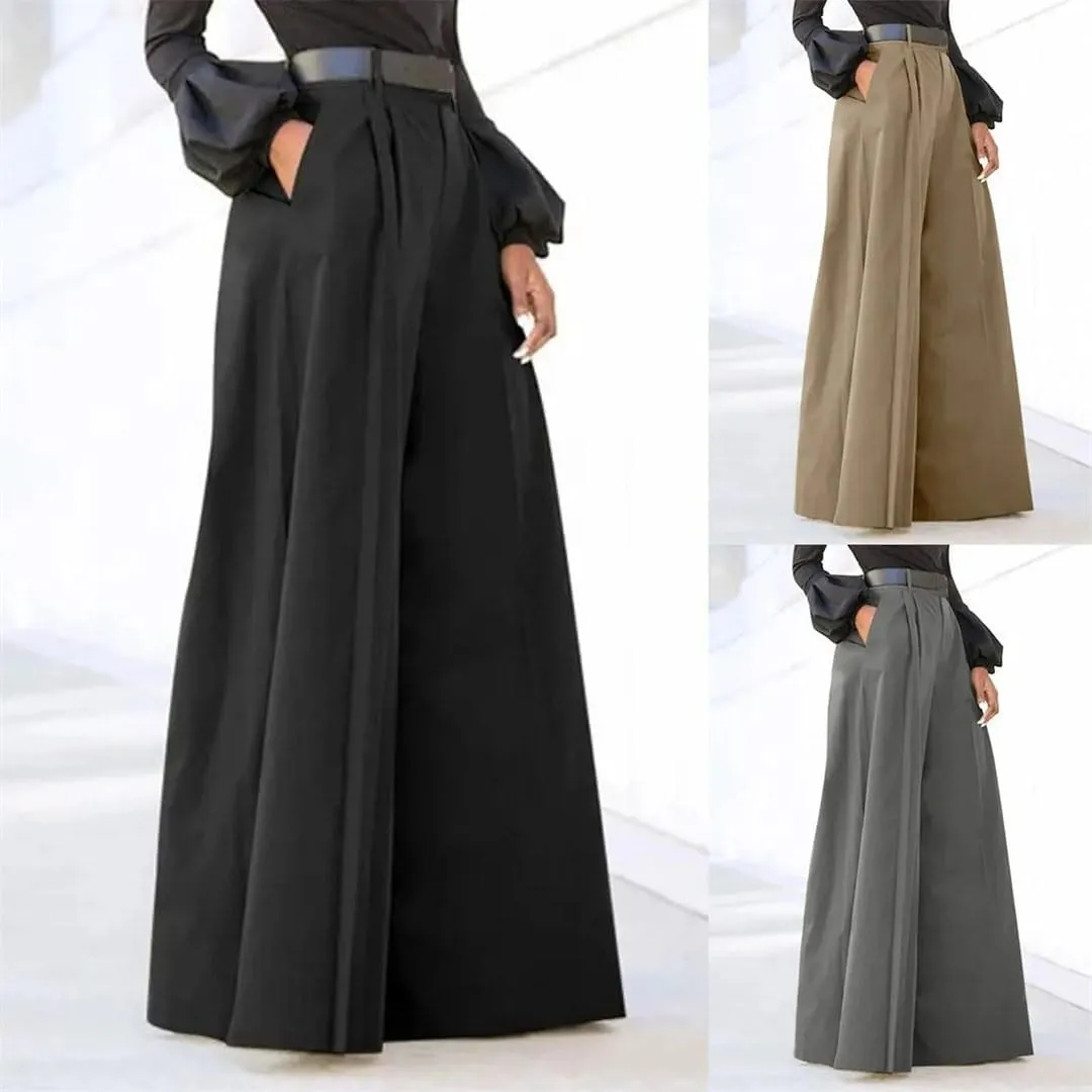 Women Flared Leg Trousers Elegant High Waist Wide Leg Pants with Pockets for Solid Color Flared Trousers