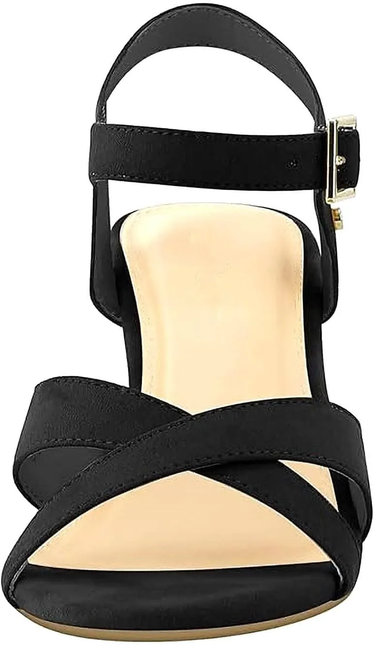 Women High Heel Wedge Sandals Dressy Casual Suede Sandal with Buckle Criss Cross Elegant Roman-Sandals Business