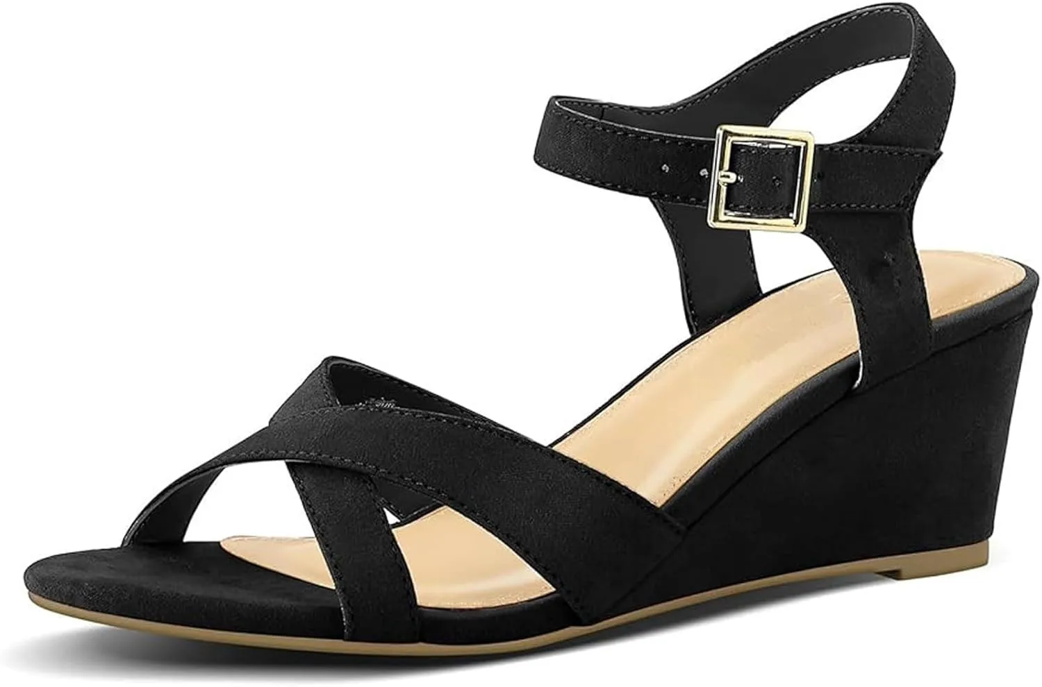 Women High Heel Wedge Sandals Dressy Casual Suede Sandal with Buckle Criss Cross Elegant Roman-Sandals Business