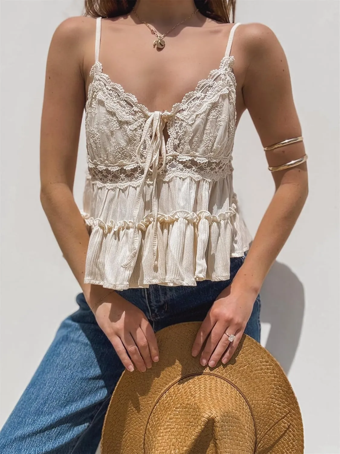Women Ruched Cami Tops Y2k V Neck Ruffled Babydoll Cami Tops Cute Bow Print Spaghetti Strap Backless Camisole