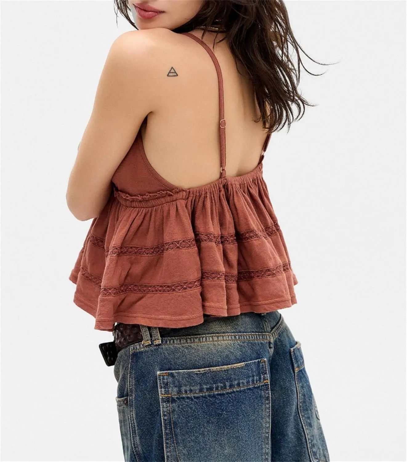 Women Ruched Cami Tops Y2k V Neck Ruffled Babydoll Cami Tops Cute Bow Print Spaghetti Strap Backless Camisole