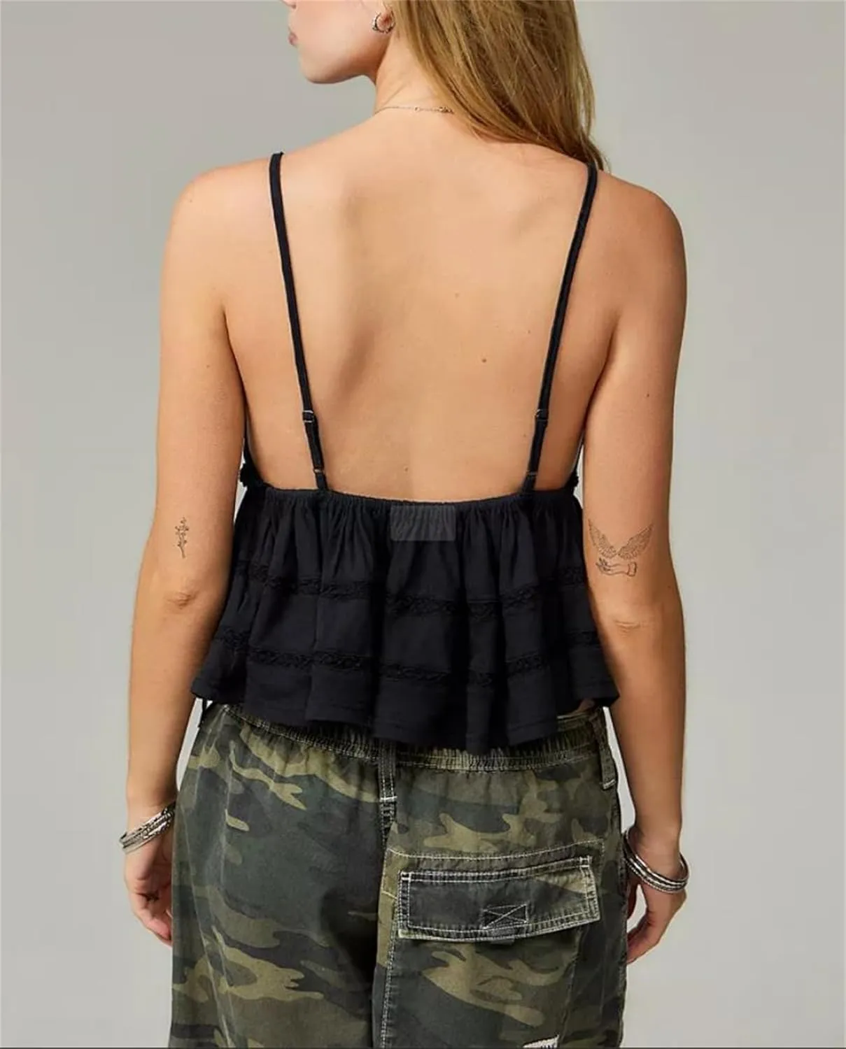 Women Ruched Cami Tops Y2k V Neck Ruffled Babydoll Cami Tops Cute Bow Print Spaghetti Strap Backless Camisole