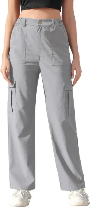 Women Wide Straight Leg Pants Trendy Y2k Streetwear Cargos Twill Utility Pant with 6 Pockets
