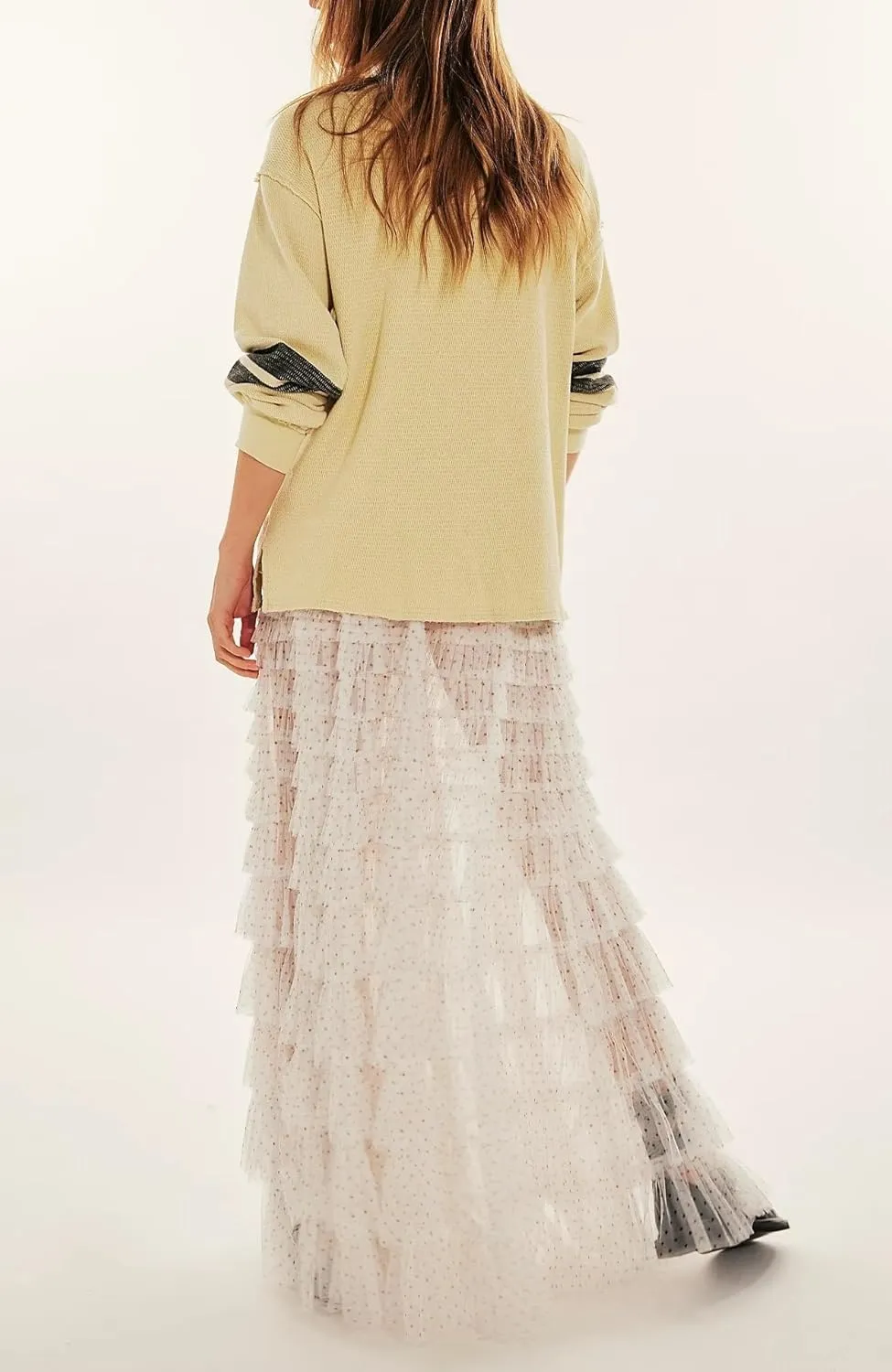 Women Y2k Maxi Slip Skirt Elastic Waist Lace Pleated Ruffle Long Skirts Flowy Tiered Layered Skirts Underskirt