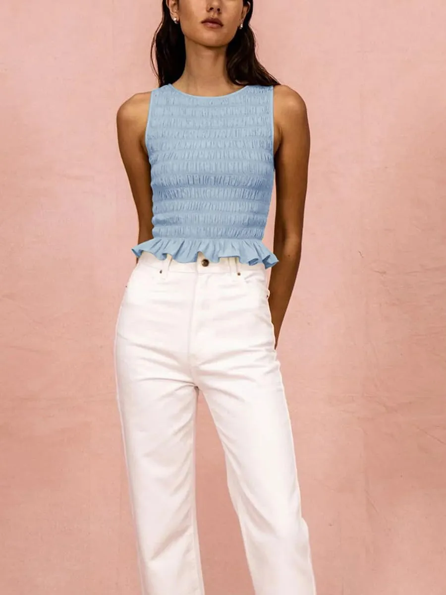 Women Y2k Tank Tops Ruffle Sleeveless Shirred Going Out Cami Tops Summer Shirt Trendy Frill Smocked Camisole Top