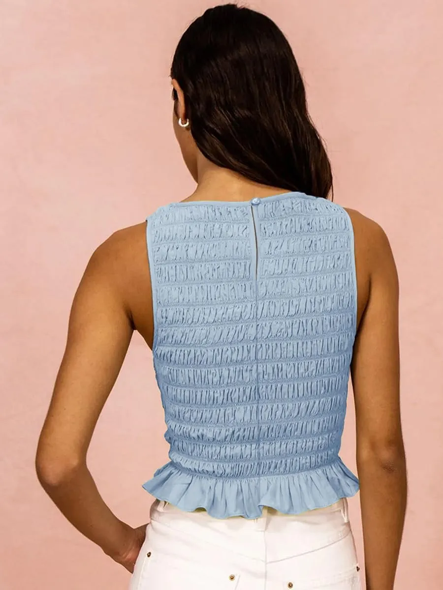 Women Y2k Tank Tops Ruffle Sleeveless Shirred Going Out Cami Tops Summer Shirt Trendy Frill Smocked Camisole Top