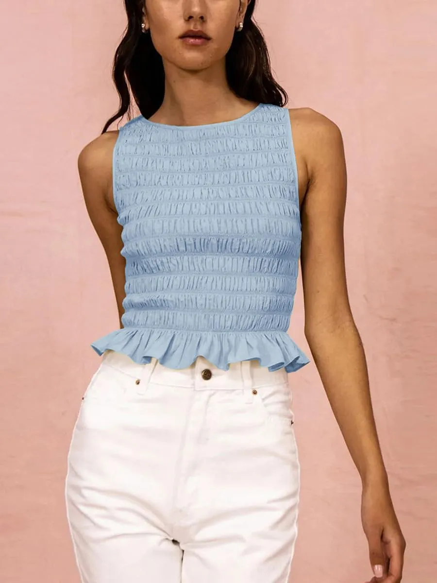 Women Y2k Tank Tops Ruffle Sleeveless Shirred Going Out Cami Tops Summer Shirt Trendy Frill Smocked Camisole Top