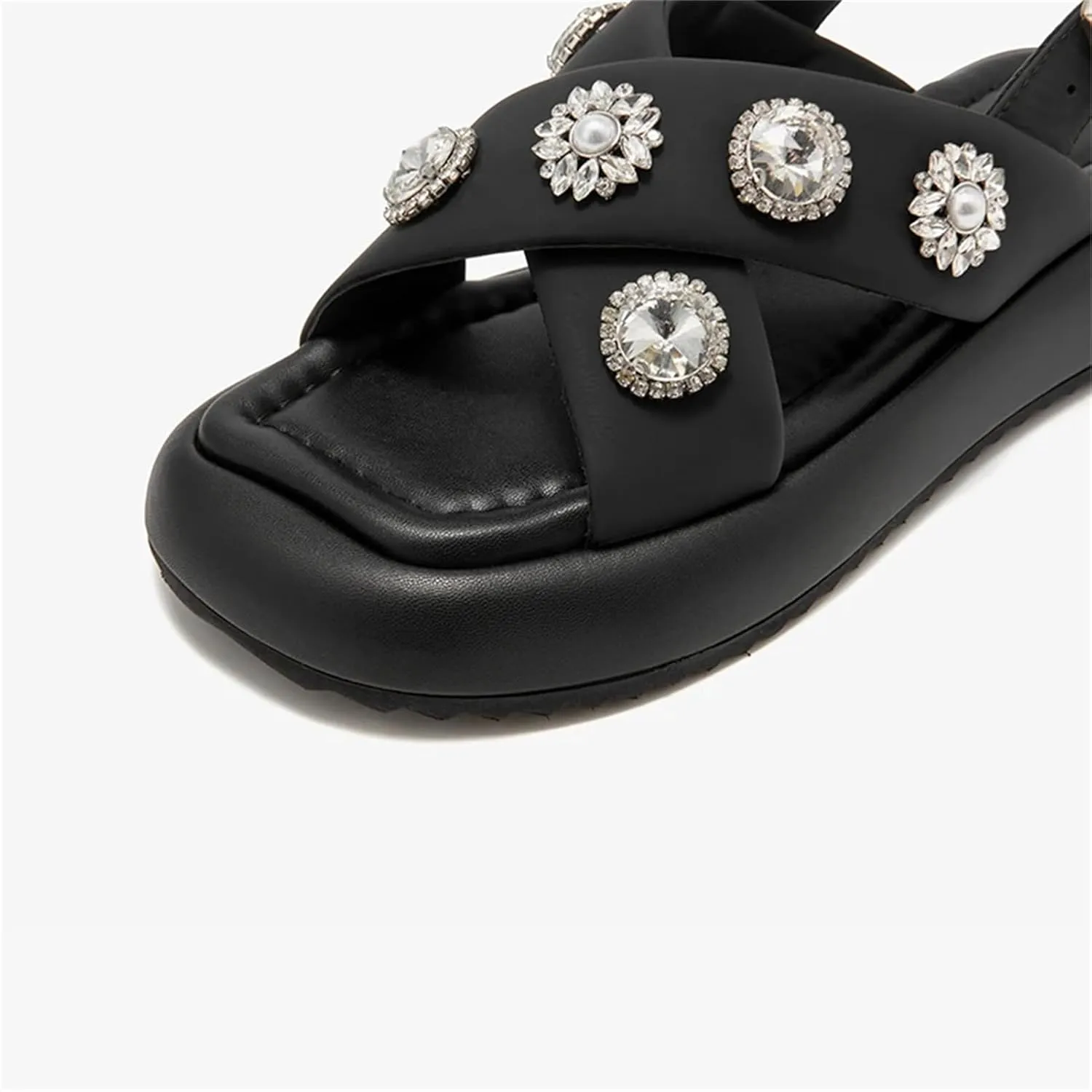 Women's Ankle Buckle Strap Sandals - Genuine Leather Summer Platform Flats