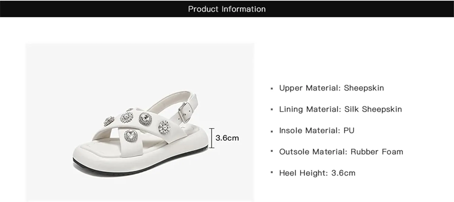 Women's Ankle Buckle Strap Sandals - Genuine Leather Summer Platform Flats