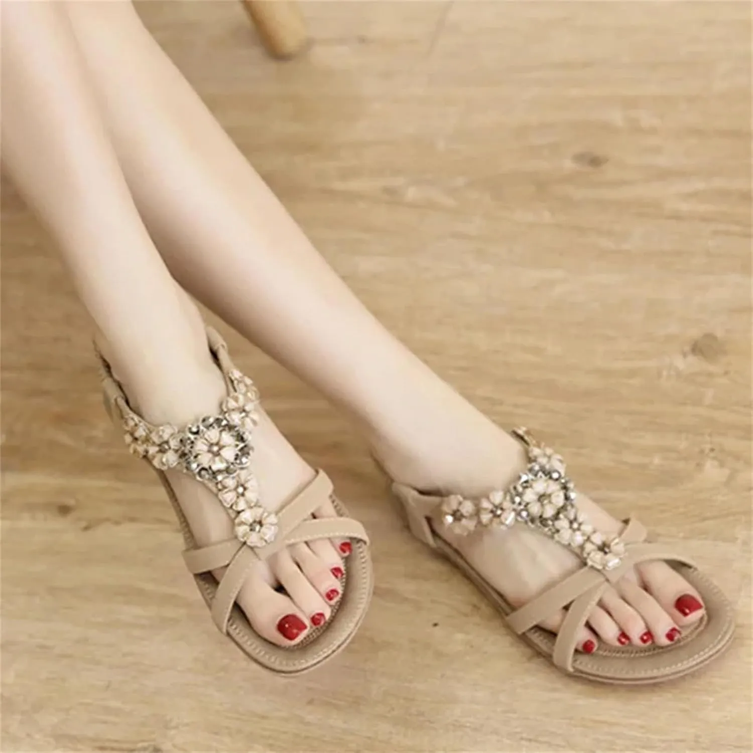 Women's Bohemian Dance Sandals - Ankle Strap Dressy Summer Flats