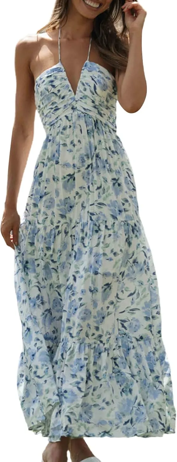 Womens Boho Cut Out Split Long Cami Dress Sleeveless Y2K Spaghetti Strap Bodycon Dress Summer Beach Sundress