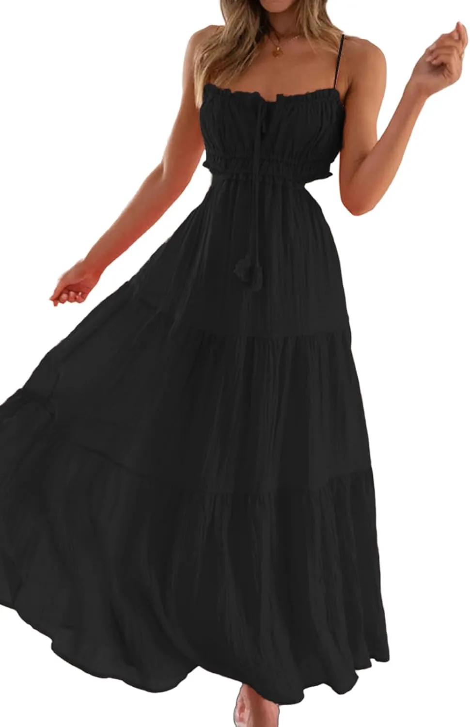 Womens Boho Cut Out Split Long Cami Dress Sleeveless Y2K Spaghetti Strap Bodycon Dress Summer Beach Sundress