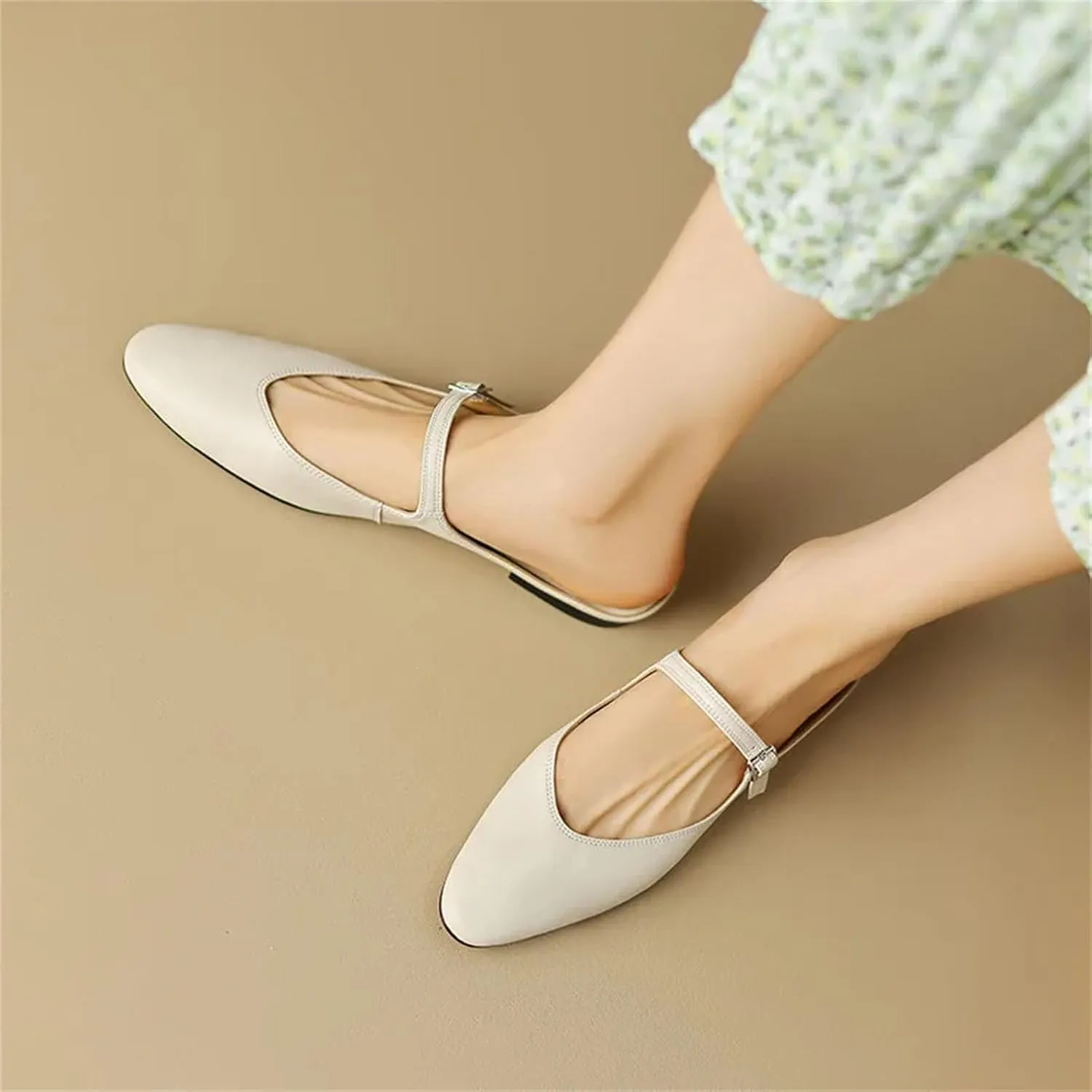 Women's Fashion Genuine Leather Mule Slippers - Buckle Strap Summer Casual Office Flats