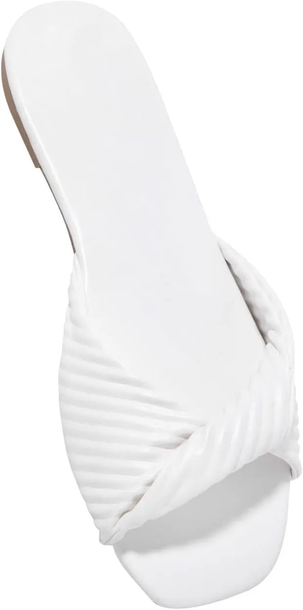 Women's Faux Leather Solid Slipper Cross Kink Bowknot Trendy Sandals Open Toe Summer Spring Slide Square Neck Shoe