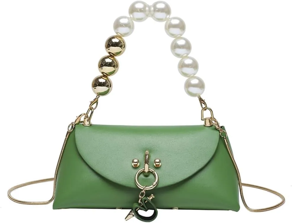 Womens Mini PU Leather Evening Clutch Chain Strap Cross-body Shoulder Bag Fashion Pearl Handbag Cute Purse Satchel