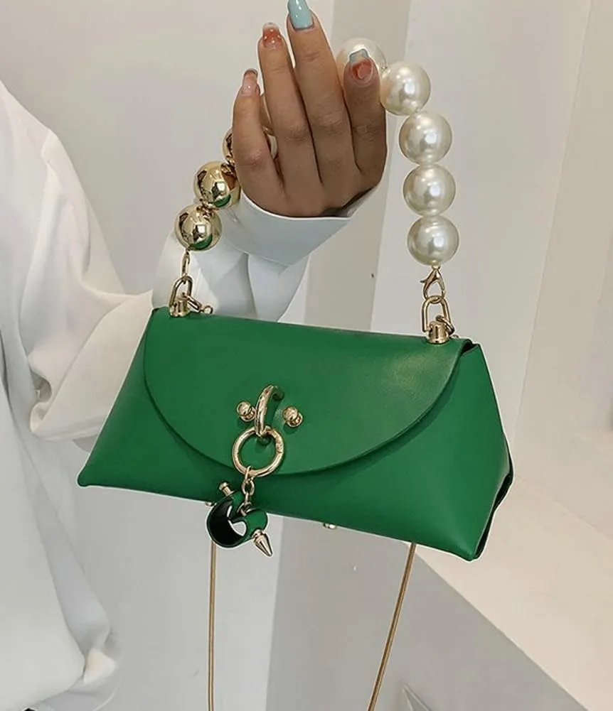 Womens Mini PU Leather Evening Clutch Chain Strap Cross-body Shoulder Bag Fashion Pearl Handbag Cute Purse Satchel