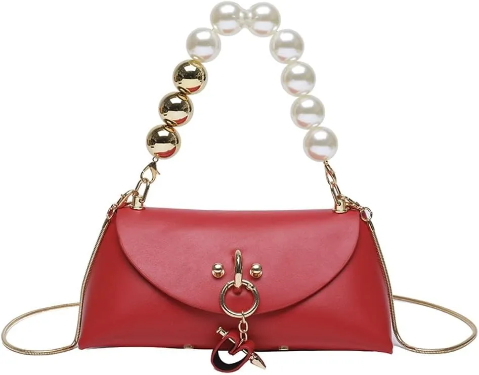 Womens Mini PU Leather Evening Clutch Chain Strap Cross-body Shoulder Bag Fashion Pearl Handbag Cute Purse Satchel