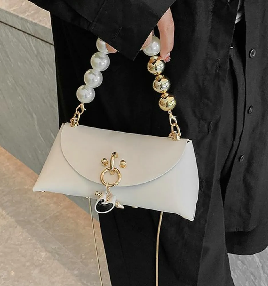 Womens Mini PU Leather Evening Clutch Chain Strap Cross-body Shoulder Bag Fashion Pearl Handbag Cute Purse Satchel