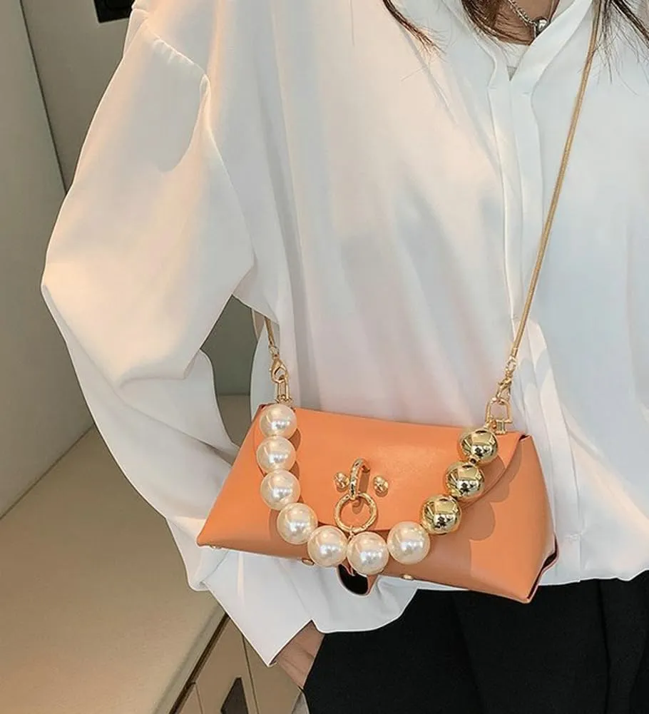 Womens Mini PU Leather Evening Clutch Chain Strap Cross-body Shoulder Bag Fashion Pearl Handbag Cute Purse Satchel