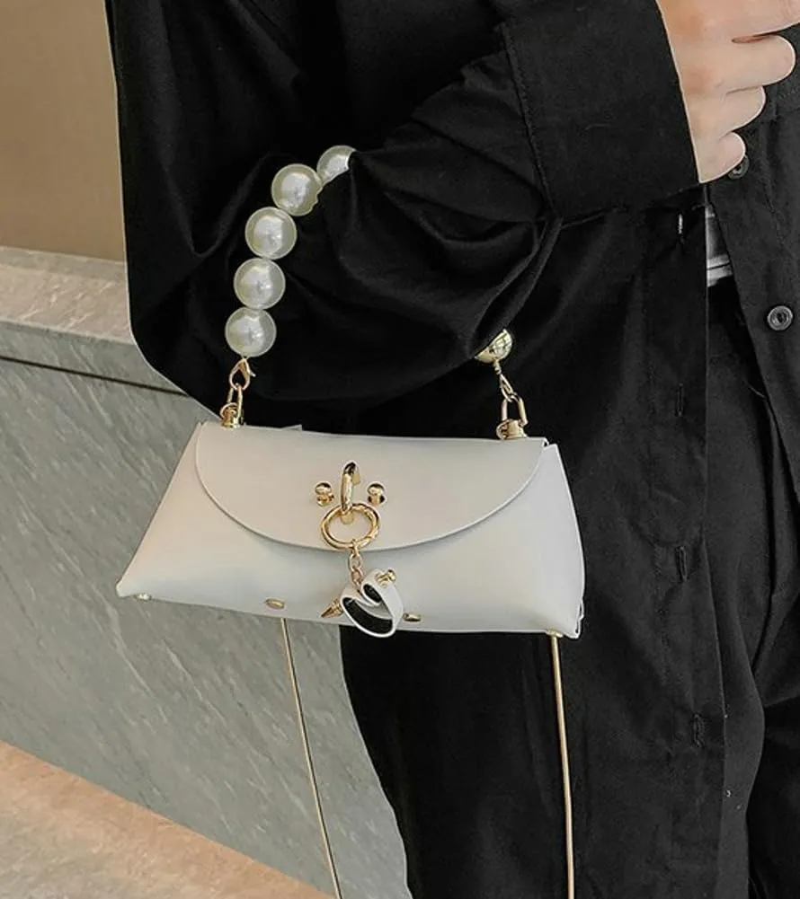 Womens Mini PU Leather Evening Clutch Chain Strap Cross-body Shoulder Bag Fashion Pearl Handbag Cute Purse Satchel