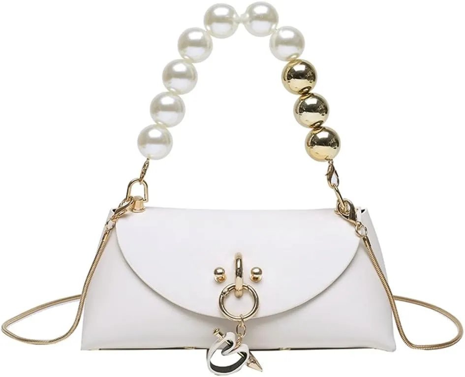 Womens Mini PU Leather Evening Clutch Chain Strap Cross-body Shoulder Bag Fashion Pearl Handbag Cute Purse Satchel
