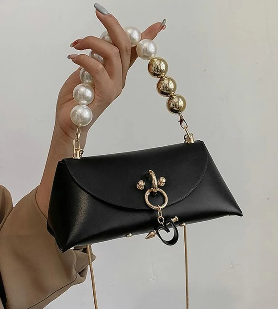 Womens Mini PU Leather Evening Clutch Chain Strap Cross-body Shoulder Bag Fashion Pearl Handbag Cute Purse Satchel