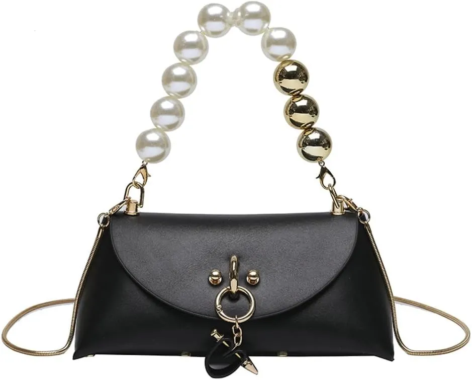Womens Mini PU Leather Evening Clutch Chain Strap Cross-body Shoulder Bag Fashion Pearl Handbag Cute Purse Satchel