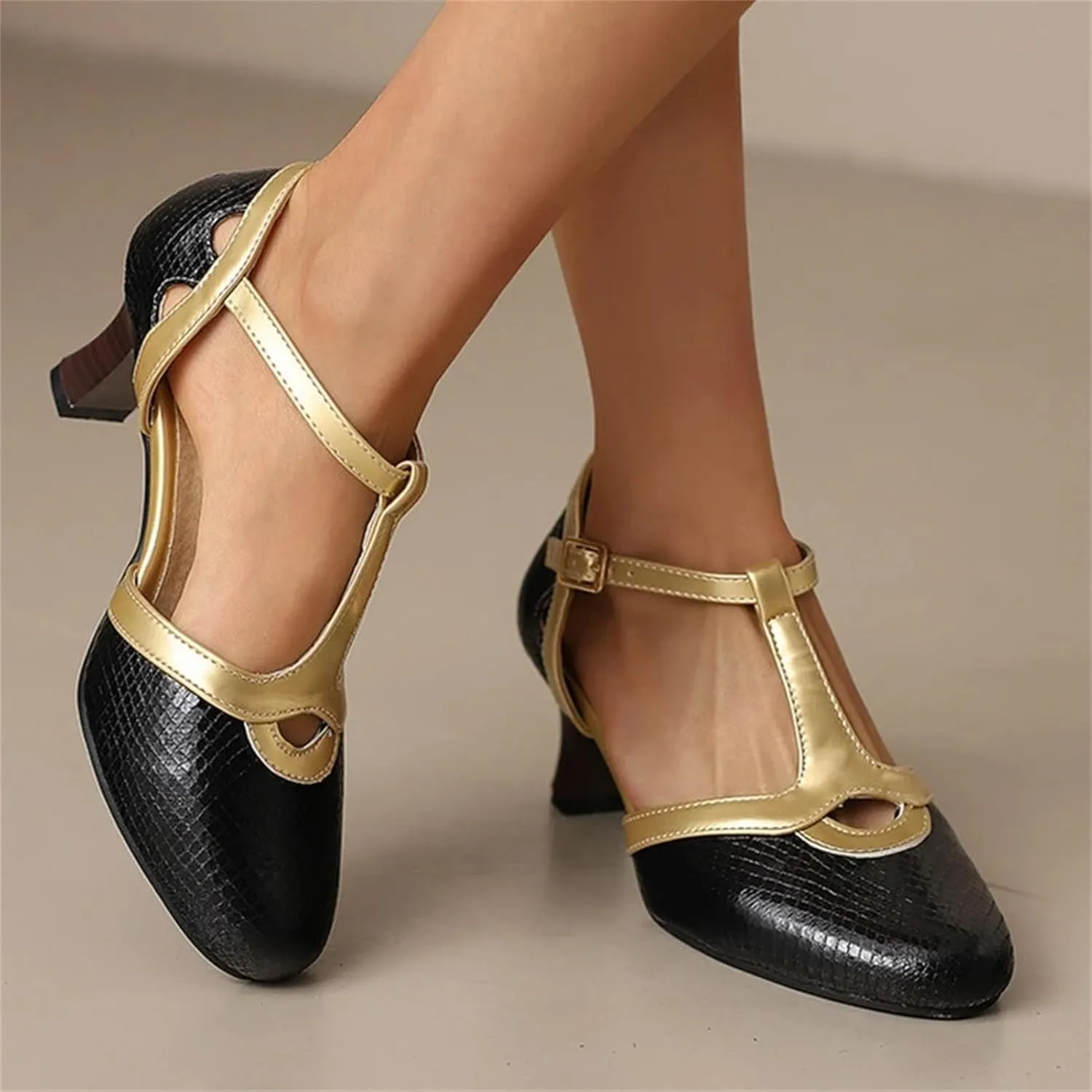 Women's Mixed Color T-Strap Sandals - 6CM Round Toe, Casual Summer Flats
