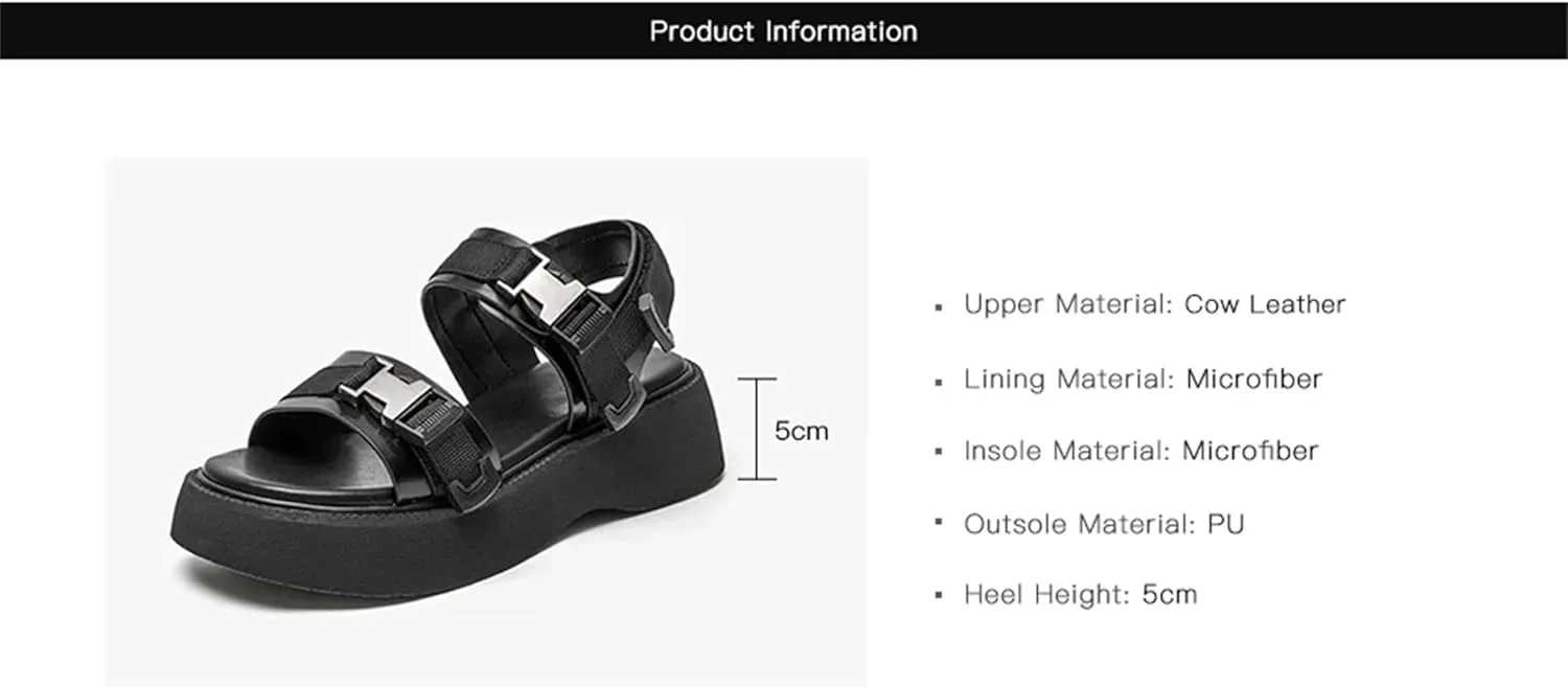 Women's Open Toe Platform Sandals - Ankle Buckle Strap Leather Summer Flats