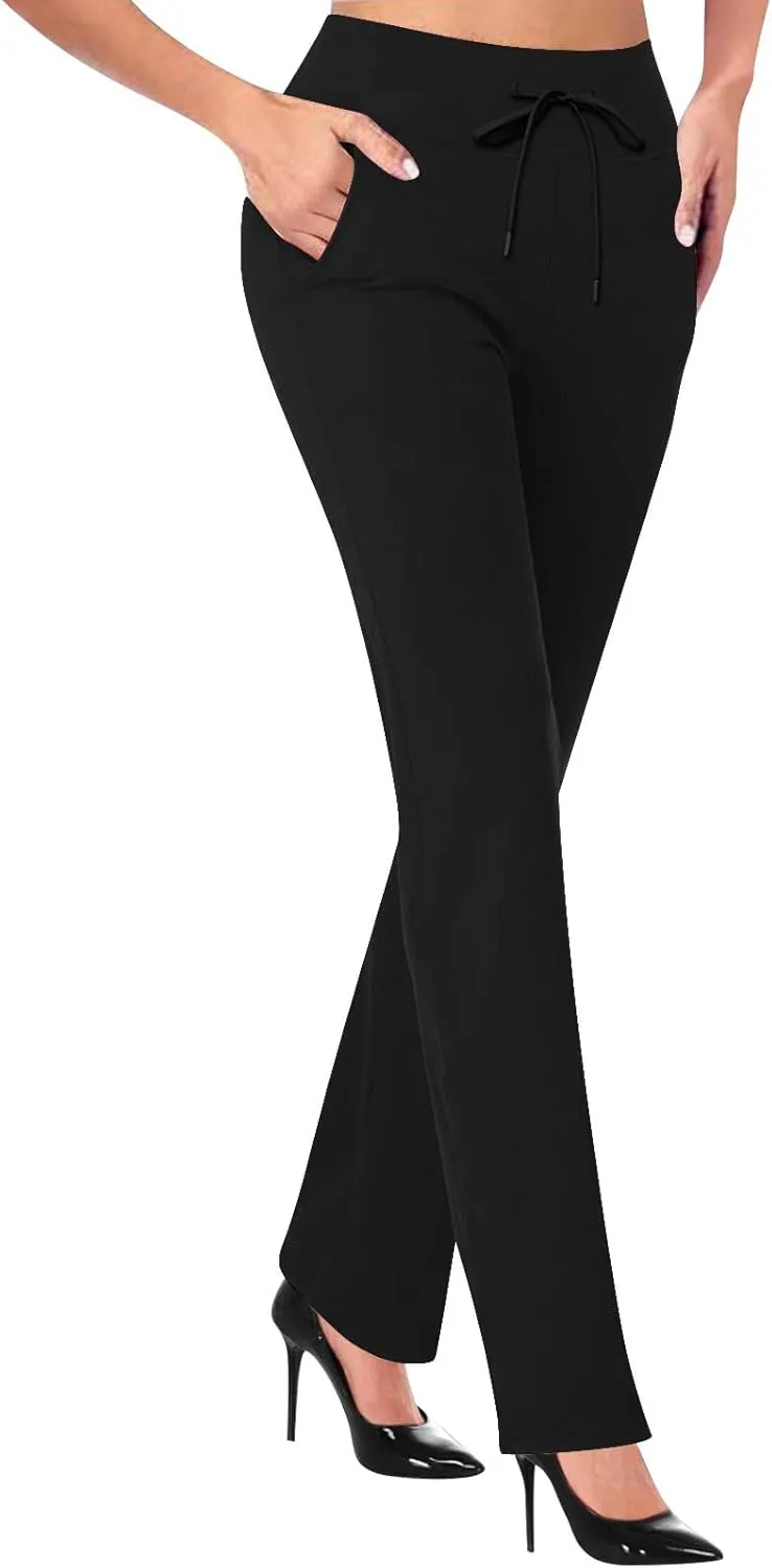 Women's Pants for Work High Waist Dress Pants Business Casual Stretch Wide Leg Flare Yoga Trousers with Pockets