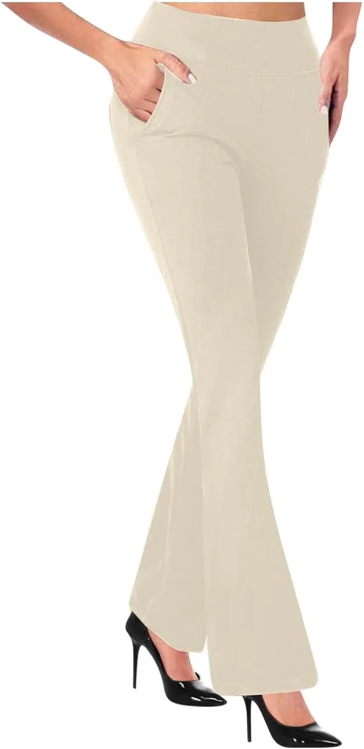 Women's Pants for Work High Waist Dress Pants Business Casual Stretch Wide Leg Flare Yoga Trousers with Pockets