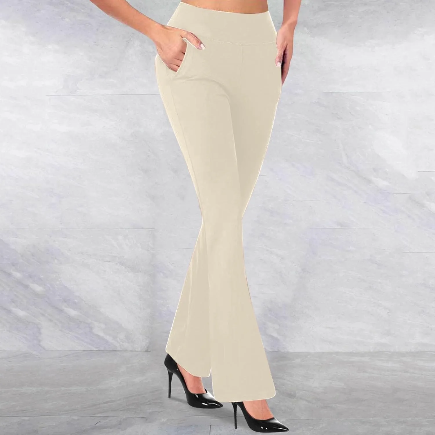 Women's Pants for Work High Waist Dress Pants Business Casual Stretch Wide Leg Flare Yoga Trousers with Pockets