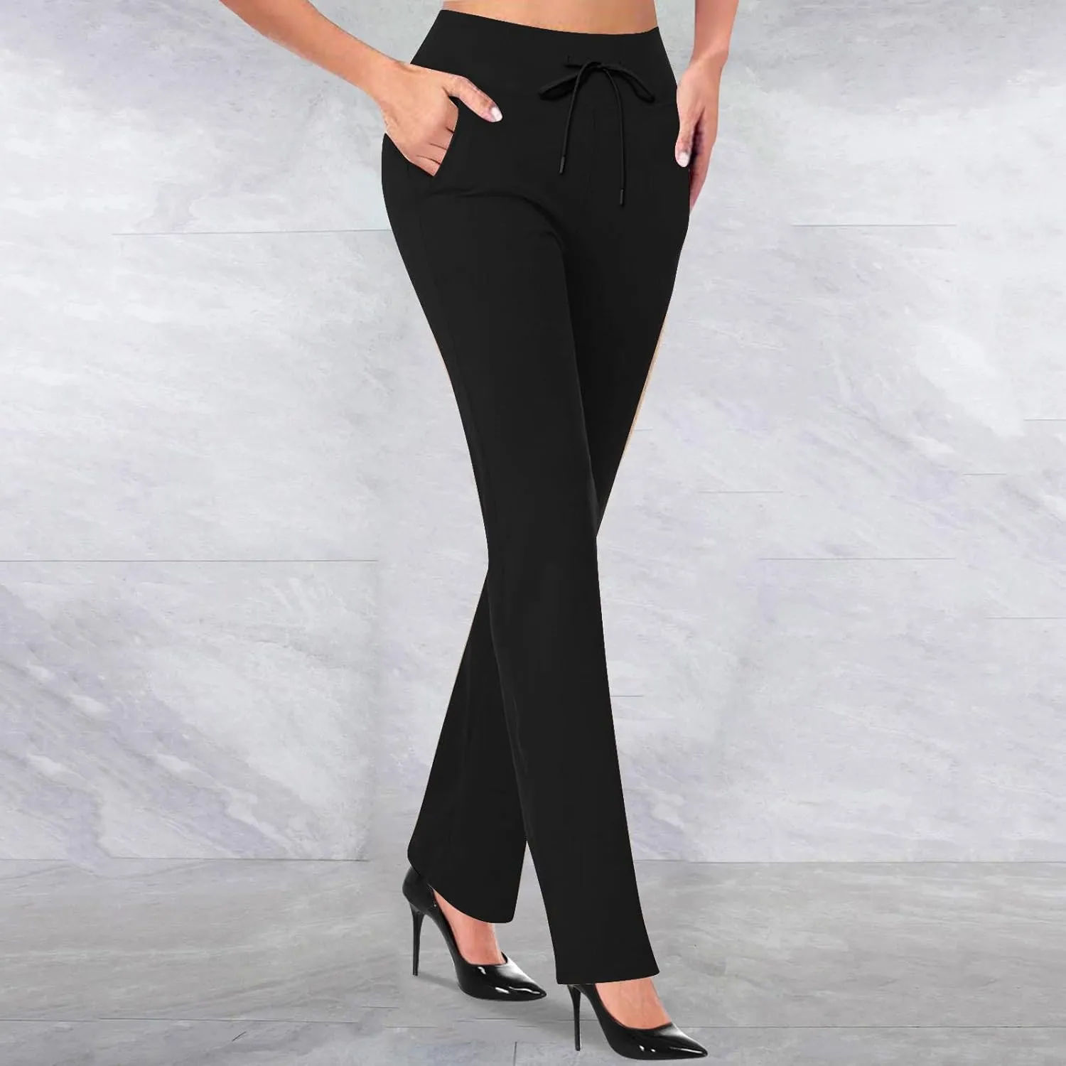 Women's Pants for Work High Waist Dress Pants Business Casual Stretch Wide Leg Flare Yoga Trousers with Pockets
