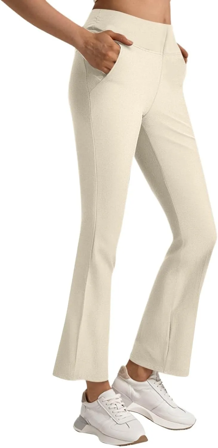 Women's Pants for Work High Waist Dress Pants Business Casual Stretch Wide Leg Flare Yoga Trousers with Pockets