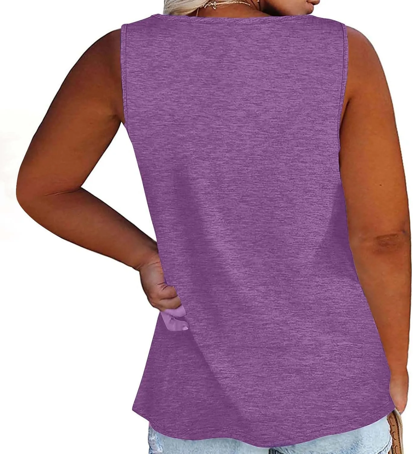 Womens Plus Size Henley Tank Tops Solid Color Summer Sleeveless T-Shirts Tops Casual Button Down Tunics Shirts Tees